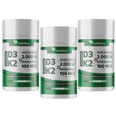 Imagem de Kit 3x Vitamina D3 + K2 30 Cápsulas de 375mg Tuttiflora