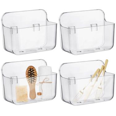 Imagem de Domensi 4 peças de organizador de parede de acrílico adesivo para armário de plástico, suporte de parede, prateleira de parede adesiva sem perfuração, para despensa, banheiro, chuveiro, lavanderia,