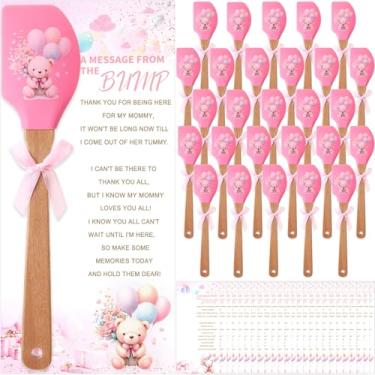 Imagem de Honeydak Pacote com 24 espátulas de silicone rosa para chá de bebê, raspador resistente ao calor, com barbantes, misturas, cozinhas, presentes de chá de bebê, lembrancinhas de chá de bebê para