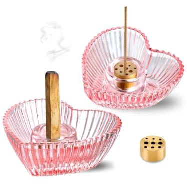 Imagem de kanpura Suporte de incenso de coração de vidro, queimador de incenso, apanhador de cinzas de incenso para palitos de manchas de sálvia branca, conjunto de 2