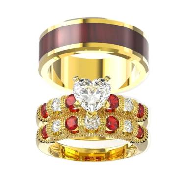 Imagem de LOVERSRING Conjunto de alianças de casamento de aço inoxidável CZ branco banhado a ouro branco para ele e para ela, women's size 9 & men's size 9, Papel, Ágata