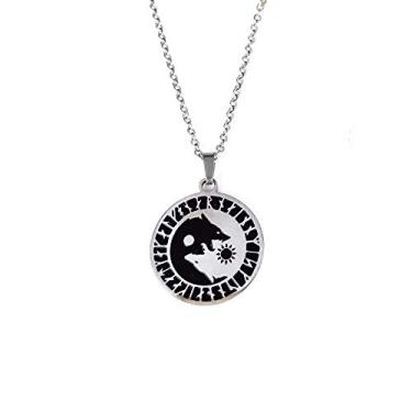 Imagem de Colar de aço inoxidável Yin Yang lobo disco coiote sol lua viking runas gargantilha fênix colar colar de pássaro para homens mulheres coragem poder joia, Metal, Sem pedra