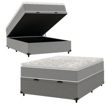 Imagem de Cama Box Baú Casal Molas Ensacadas Pillow Top 138x188x66cm Martino Cinza Umaflex