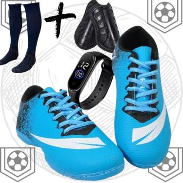 Imagem de Chuteira Futsal Quadra Adulto Infant Meião+caneleira+relogio Colada e 