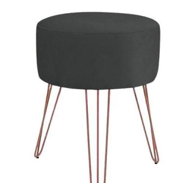 Imagem de Puff Magnus Redondo Suede Preto Pés Aramado Rose Gold - Decore.Com