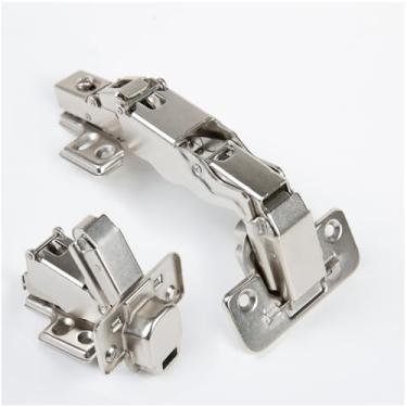 Imagem de Pacote com 2 dobradiças de armário de cozinha de 165 graus, moldura facial, placa de encaixe para fácil instalação, ferragens ocultas multi-pivô de fechamento suave para armário de cozinha de canto