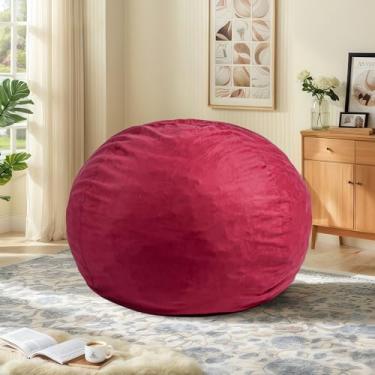 Imagem de CangLong Cadeira de pufe extragrande para adultos - espreguiçadeira gigante de 1,5 m, capa removível protegida para jovens e zíper de bloqueio, sofá redondo de camurça sintética para sala de estar