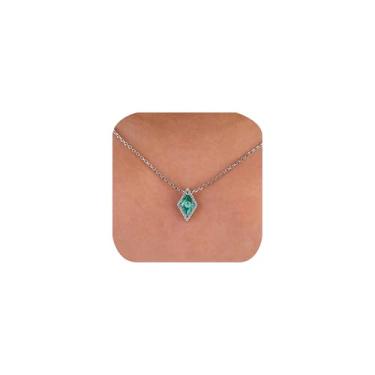 Imagem de Elegante imitação de diamante moissanita esmeralda prata esterlina vintage colar com pingente feminino de zircônia cúbica simulada de laboratório solitário colares com pingente para acessórios de