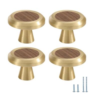 Imagem de Evionlin Puxador de gaveta de cobre redondo dourado 6 peças de grão único para cinco armários de gaveta