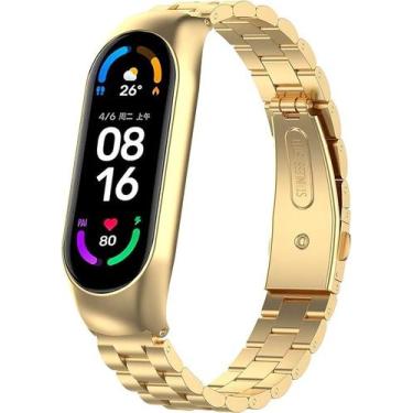 Imagem de Pulseira NSmart em aço inoxidável 3 elos compatível com MI BAND 7, Gol