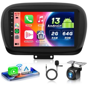 Imagem de 2G + 64G para Fiat 500X 2014-2020 Android 13 estéreo para carro com carplay sem fio, Android Auto, tela sensível ao toque de 23 cm, suporte para rádio veicular GPS/WiFi/Bluetooth/FM/SWC/câmera de