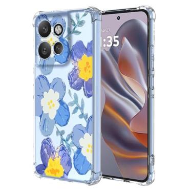 Imagem de RRXSYXL Capa para Moto Edge 50 NEO com estampa floral transparente, capa macia à prova de choque para Motorola Edge 50 NEO, azul floral