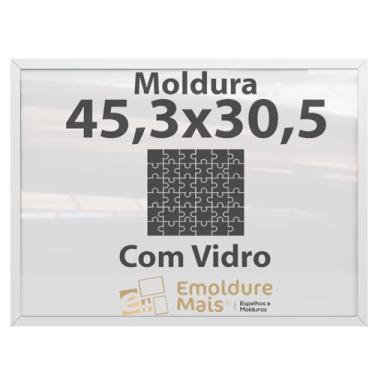 Imagem de Moldura com vidro para quebra cabeça cabeca 200 peças 30,5x45,3 Grow Puzzle Puzzles cor Branco