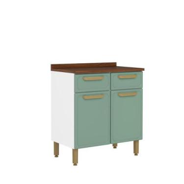 Imagem de Balcão de Aço Tampo 2 Portas 2 Gavetas Bella Bertolini, Verde/Branco