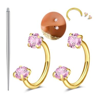 Imagem de MODRSA Anel de nariz em ferradura dourada de 18 g, argola de nariz de sapato de cavalo para mulheres de aço cirúrgico, meia argola, argolas duplas, tragus, labret, lábio, hélice, piercing, joias