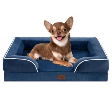 Imagem de Comfort Expression Sofá-cama ortopédico para cães pequenos, impermeável, com capa removível lavável e antiderrapante (PP, azul marinho)