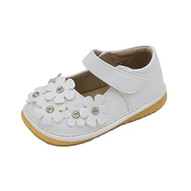 Imagem de Little Mae's Boutique Sapatos Mary Jane Brancos, Pretos, Marrom, Rosa ou Roxo Squeaky para Meninas Crianças, Tênis de Caminhada Ideal para Bebês, Tênis Removível, Crystal - White, 9 Toddler
