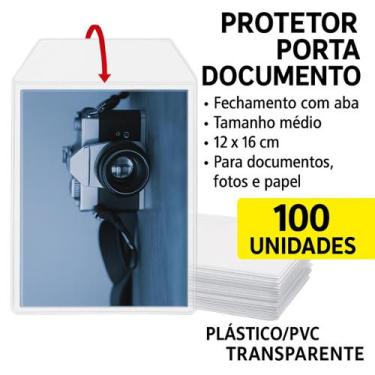 Imagem de Porta Documento Médio 12x16cm Pacote 100un Protetor de Plástico PVC Re