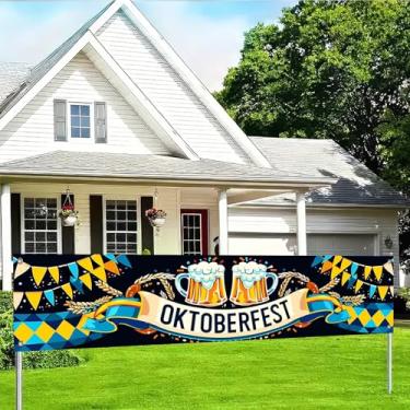 Imagem de BlissYard Oktoberfest Banner Banner Canecas de Cerveja Pretzels Bandeiras Bávaras Trigo para Festa Oktoberfest Festival Cerveja 118x20 Polegadas Exterior Quintal Jardim Evento Celebração Decoração