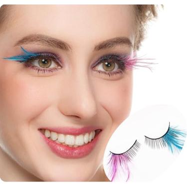 Imagem de Dorisue Rosa azul Halloween cílios postiços volume dramático bloco de cores festa cílios instantâneo fantasia transformação maquiagem tiras coloridas cílios acessórios cosplay