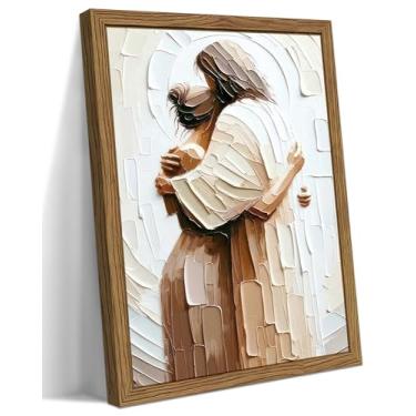 Imagem de Arte de parede em tela de Jesus Embracing Woman Embracing Woman, imagens seguras em seus braços, pôsteres para decoração de parede, arte de parede cristã, decoração de casa para sala de estar e oração