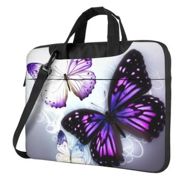 Imagem de Capa para laptop borboletas roxas brancas 13 polegadas à prova de choque capa protetora para notebook bolsa portátil para laptop bolsa à prova d'água para homens e mulheres