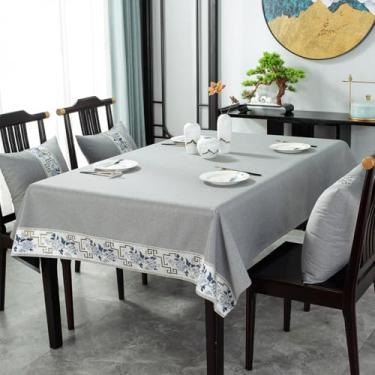 Imagem de KAIJIE Toalha de mesa de chá retangular estilo chinês imitação de algodão e linho padrão de pavilhão para decoração de festa piquenique e jantar 100 x 160 cm B cinza claro