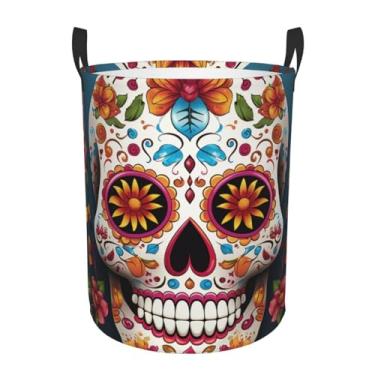 Imagem de Cesta de lavanderia colorida de caveira de açúcar, dobrável, impermeável, cesto de armazenamento de roupas com alças, pano Oxford, organizador de brinquedos, cesta para banheiro, lavanderia, quarto