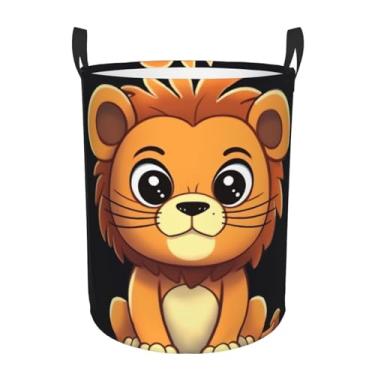 Imagem de Cesto de lavanderia fofo de leão de desenho animado dobrável à prova d'água cesto de armazenamento de roupas com alças pano oxford organizador de brinquedos cesta para banheiro, lavanderia, quarto