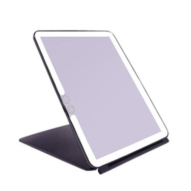 Imagem de Espelho de maquiagem dobrável para viagem DeWEISN com 72 LEDs e 3 modos de luz de cores recarregáveis, baterias de 1800 mA portátil, ultrafino, compacto, espelho de penteadeira com