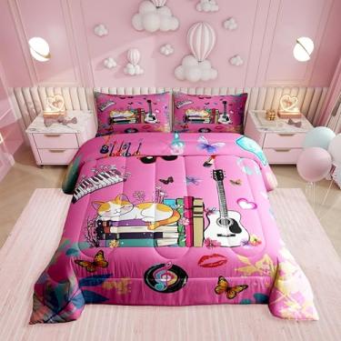 Imagem de Erosebridal Conjunto de edredom com tema de música, borboleta, livro de música, gato, moderno, para fãs, moderno, rosa, aniversário, dia dos namorados