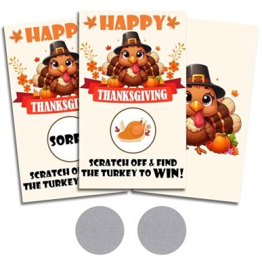 Imagem de 40 Pcs Happy Thanksgiving Game Cards, Turkey Scratch Card Game Kit - Thanksgiving Game for Family Friends Neighbor, Family Dinner Party Supplies and Decorations-A04