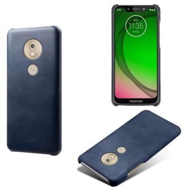 Imagem de Capa para MOTO G7 Play,Proteção contra quedas,Casca de volta de cor sólida simples,Design de couro de imitação de plástico-Blue