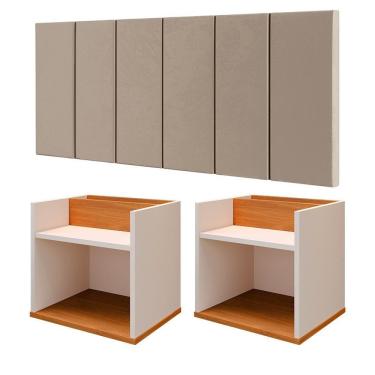 Imagem de Kit Quarto Casal Completo 2 Mesinhas Suspensa Madri Nicho Decorativo Cabeceira Almofadada Julia Cama Box 1,40 - RPM Móveis
