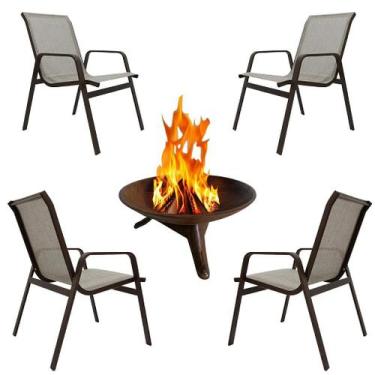 Imagem de Kit 4 Cadeiras Sevilha Tela Sling com Lareira de Ferro - NossaKasa, Br