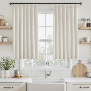 Imagem de UHITECH Cortinas blackout longas de 113 cm para janela de cozinha sobre a pia cortinas plissadas pretas para painéis térmicos de café de berçário