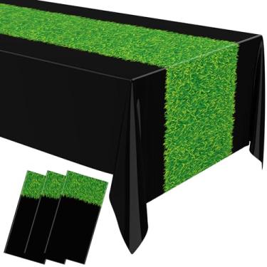 Imagem de Remagr Toalha de mesa de 3 peças do País das Maravilhas 272 x 137 cm, toalhas de mesa de plástico de grama verde, capas de mesa descartáveis para chá e festas de festa de princesa para acampamento