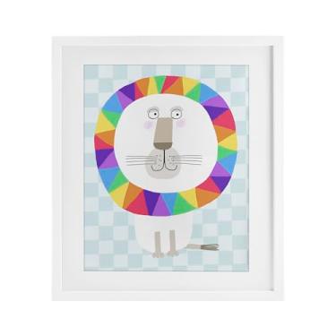 Imagem de Stupell Industries Impressão emoldurada de leão branco geométrico arco-íris sob vidro por Carla Daly, 53 x 43 cm