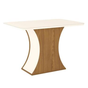 Imagem de Mesa de Jantar Luiza 120 cm Canto Arredondado com Vidro Nature Off Whi