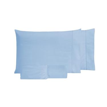 Imagem de Jogo Lençol 100% Algodão 200 Fios C/Elástico Fronhas Ponto Palito Antialérgico (Azul Bebe, Casal)