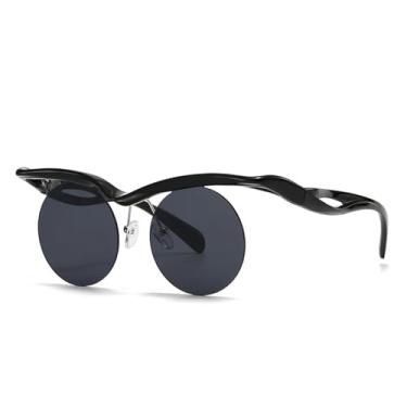 Imagem de Óculos de sol retrô com pingente redondo masculino e feminino (preto)