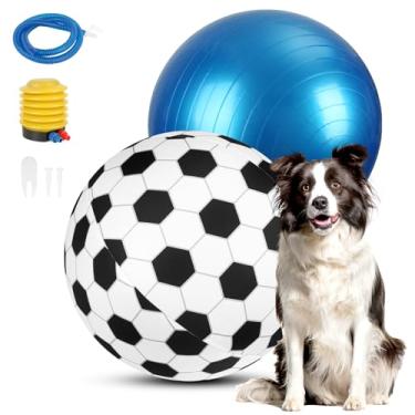 Imagem de Wofypetny Bola de pastoreio para cães, bola de pastoreio de cães de 56 cm com capa de futebol e bomba de ar, bola de futebol grande para cães interativos, bola gigante para cães grandes e médios, bola