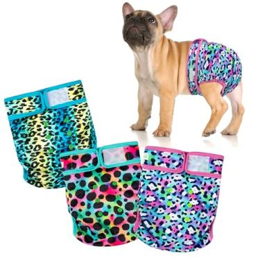 Imagem de wegreeco Fraldas para cães Frenchie fêmeas sem furo na cauda, fraldas laváveis para animais de estimação buldogue francês para período de calor, fraldas reutilizáveis para cães para cães (padrão de