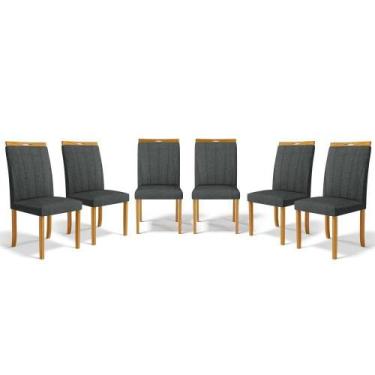 Imagem de Kit Com 6 Cadeiras Aurora Madeira Maciça Estofadas Para Mesa De Jantar