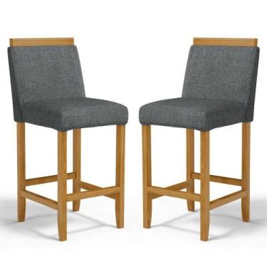Imagem de Kit Com 2 Banquetas Eloá Madeira Maciça Assento Estofado Para Bancada 