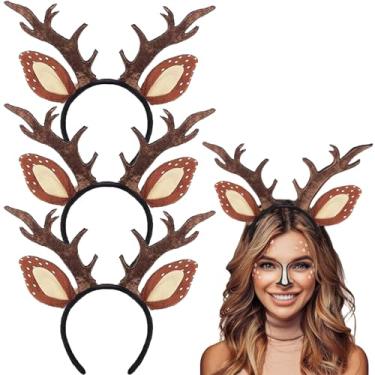 Imagem de Yssreey Pacote Com 4 Faixas De Chifre Veado, Fantasia Feminina Rena Veado E Orelhas, Cosplay Animal Para Halloween Natal, Lembrancinhas Festa