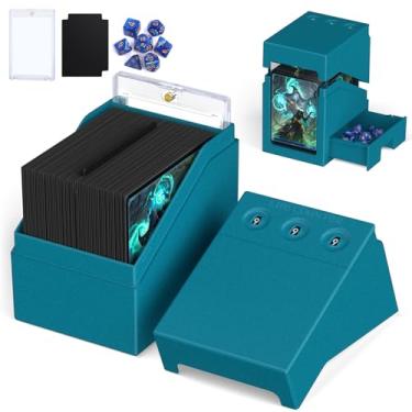 Imagem de Proijeut Commander Deck Box with Life Counter, Card Deck Box for Commander Display Holds 100 Double Sleeved Cards, Magic Card Storage Box Fit for MTG, TCG (Teal)