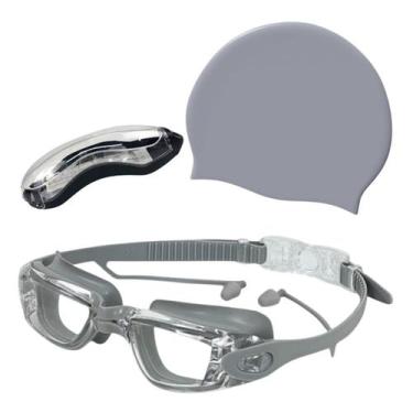 Imagem de Kit Natação Hero Band Óculos E Touca Silicone Cobre Orelha, Cinza tran