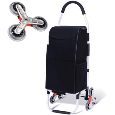 Imagem de Carrinho De Compras Resistente Com Rodas, Carrinho De Supermercado Portátil Pequeno Dobrável Com Sacola De Compras Removível à Prova D'água Estrutura De Liga De Alum, 6 Wheels Black