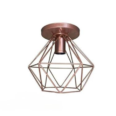 Imagem de Lustre ou Plafon em Formato de Diamante com Estrutura Aramada - Peça em Metal para Decoração (Rosê Gold,M)